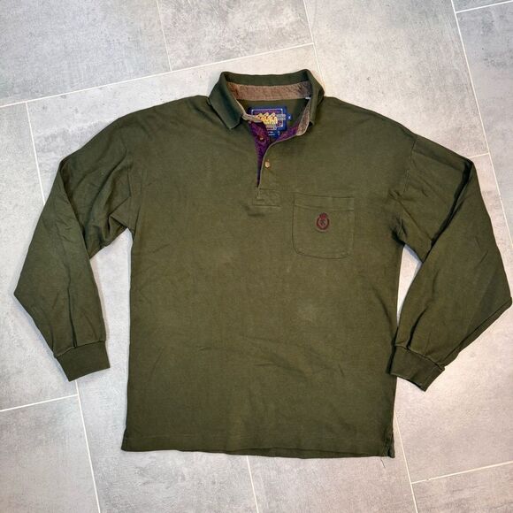 Vintage 90’s Ralph Lauren Chaps Boy Scout Tag Green Long Sleeve Polo - Medium - Picture 1 of 7